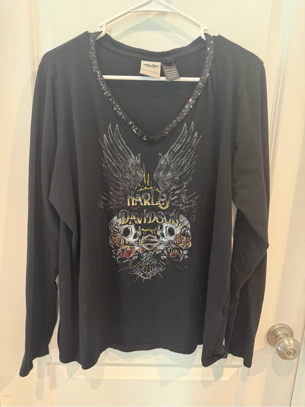 Harley-Davidson Black Long Sleeve Tee with Winged Skull Graphic Size 1W